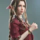 Short: "Silicone Aerith-inspired adult doll with long braided brown hair, wearing a pink dress." Product listing: "Realistic silicone adult doll styled after Aerith, featuring long brown braided hair, a pink dress, and brown boots, standing against a plain background." Detailed: "Life-size silicone adult doll inspired by the character Aerith, with green eyes, a ribbon-tied braid, pink jacket, and flowing dress, displayed in a neutral standing pose."
